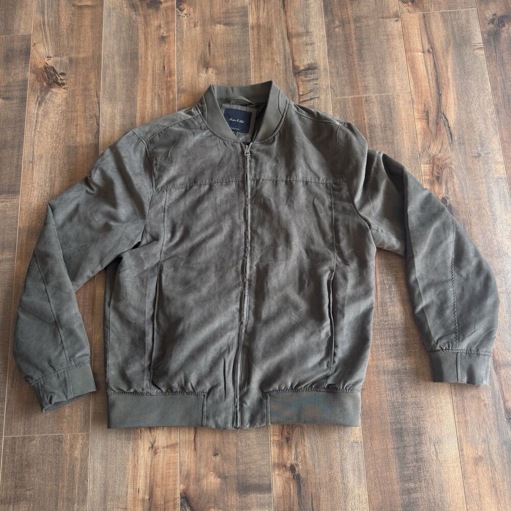 Porter & Ash Olive Green Faux Suede Bomber Jacket Long Sleeve Full Zip Size Med